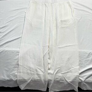 C by One White Cotton Gauze Wide Leg Pants Plus Size 3X